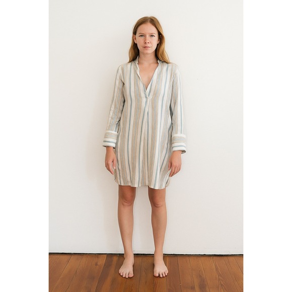 Faherty Tops - Faherty Beach Days Tunic‎ Top Womens XS Luc Luciano Stripe Linen V-Neck Dress